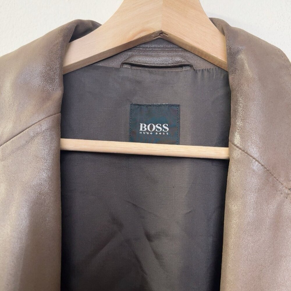 Hugo Boss Mens 50 Laslo Goatskin Patch Pockets Brown Blazer Leather Jacket - Picture 7 of 16